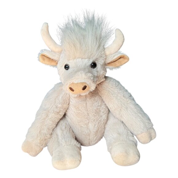 Theorbi Scottish Highland Cow Plush Stuffed Animal Sound Toy 10 inch White Beige - Picture 1 of 6